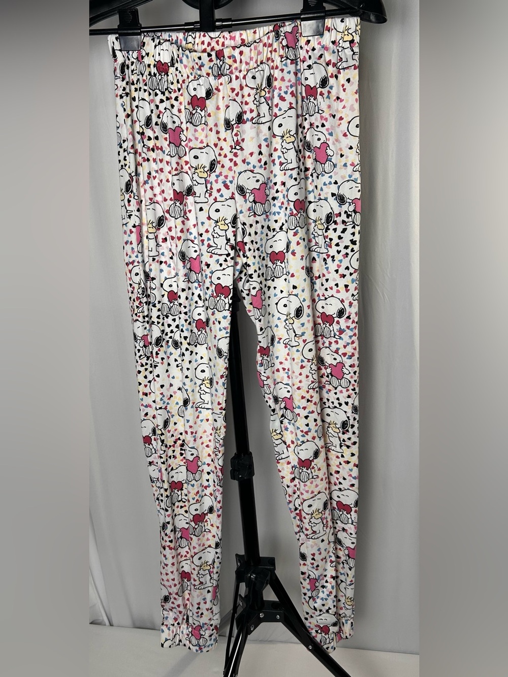 munki munki Snoopy Heart-Print Pajama Pants in White and Pink